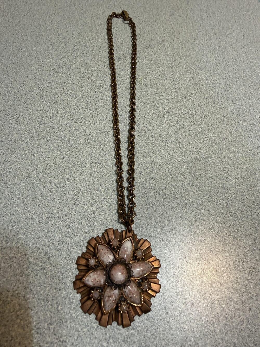 Vintage Y2K Artisan Necklace Copper Tone 9.5" Floral Statement Boho Whimsigoth